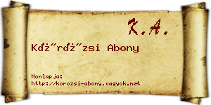 Körözsi Abony névjegykártya